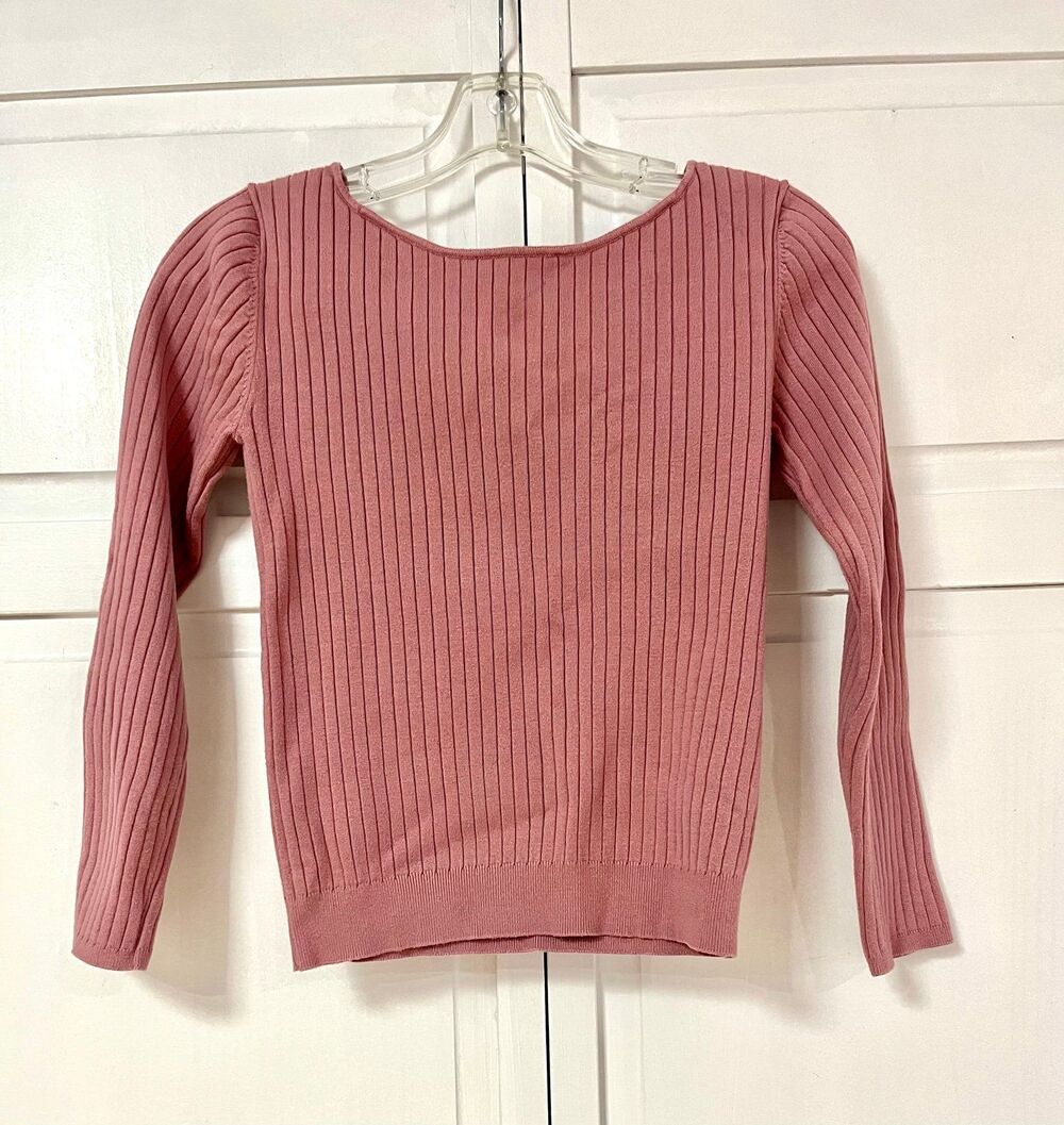 Ribbed Knit Tie Back Sweater Long Sleeve Balletcore Top Size Small